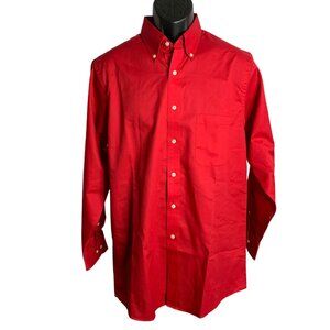 Arrow Classic Fit Button Down Shirt L Red Long Sleeve Pocket Cotton Blend NEW